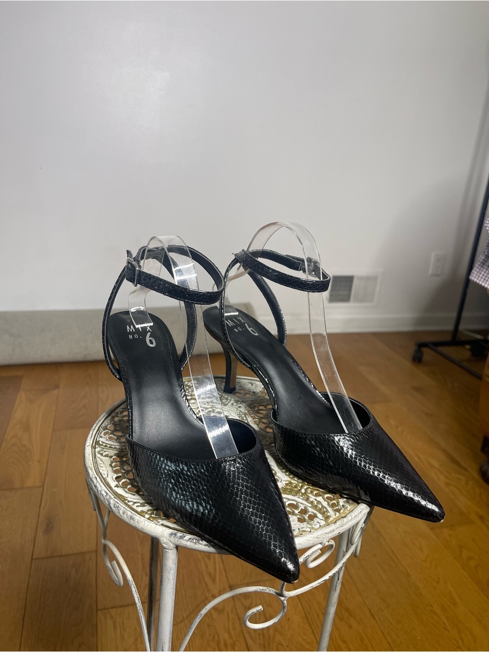 Mix No. 6 Black Pointed-Toe Ankle-Strap Heels